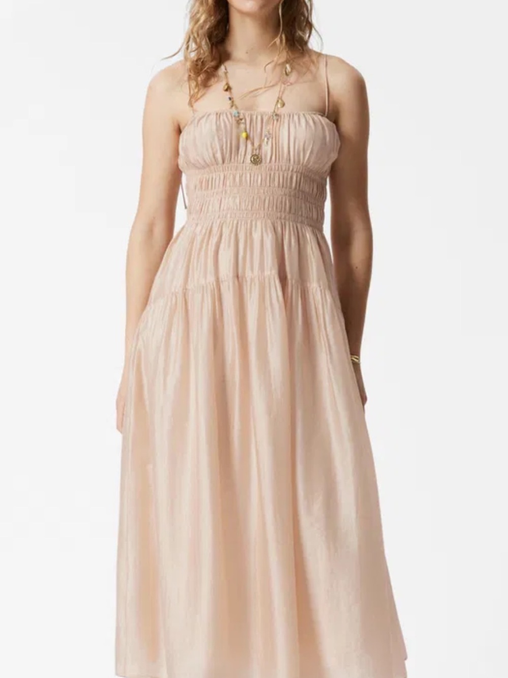 & Other Stories Pale Blush Smocked Midi Dress